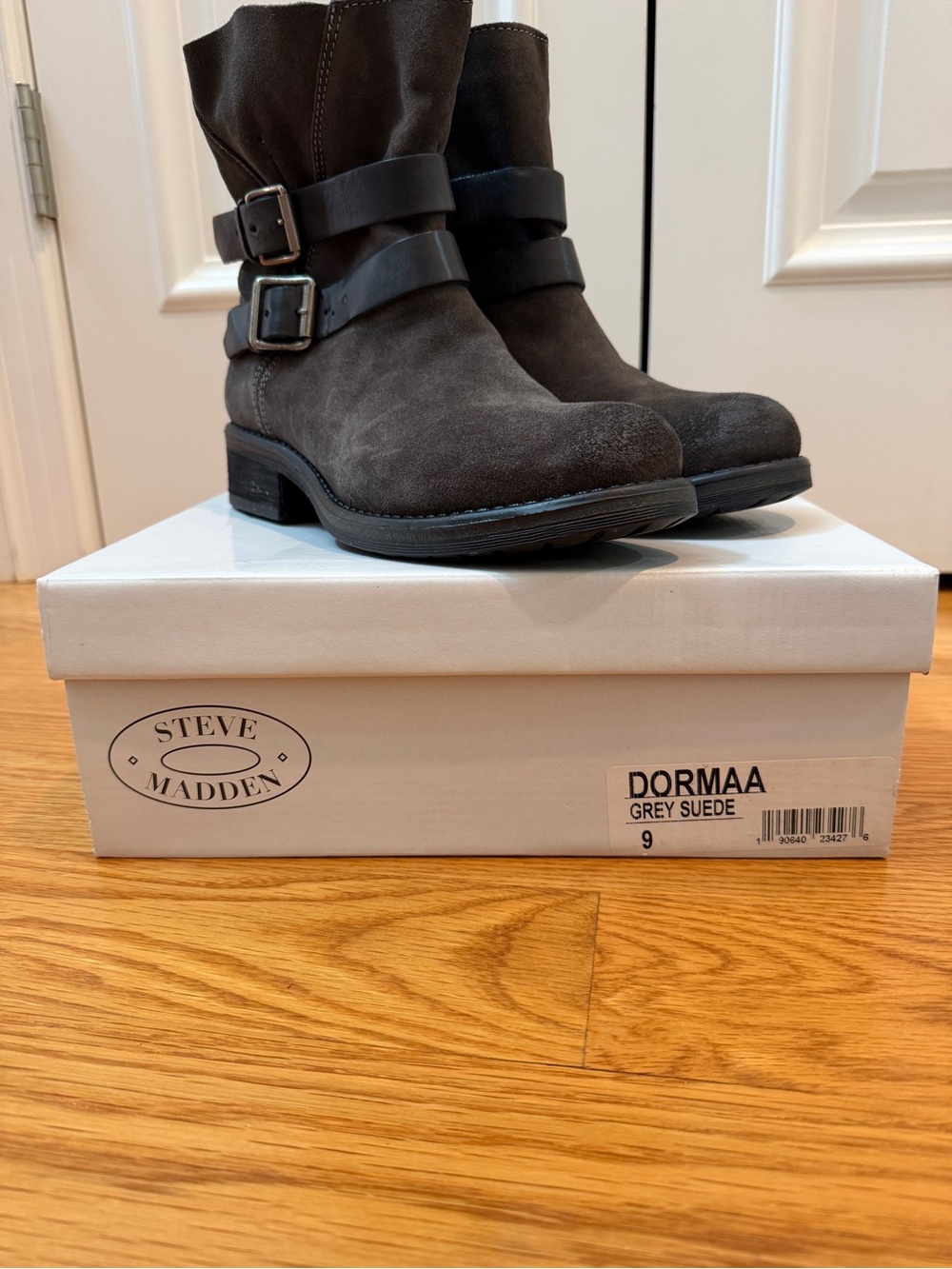 Steve Madden Grey Suede Buckle Ankle Boots